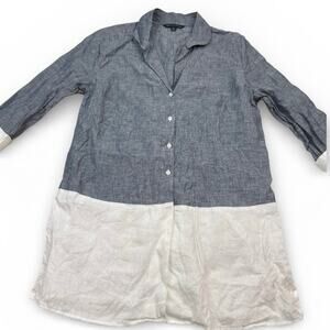 Brooks Brothers Womens 100% Linen Color Block Tunic Top Blue White Size 12